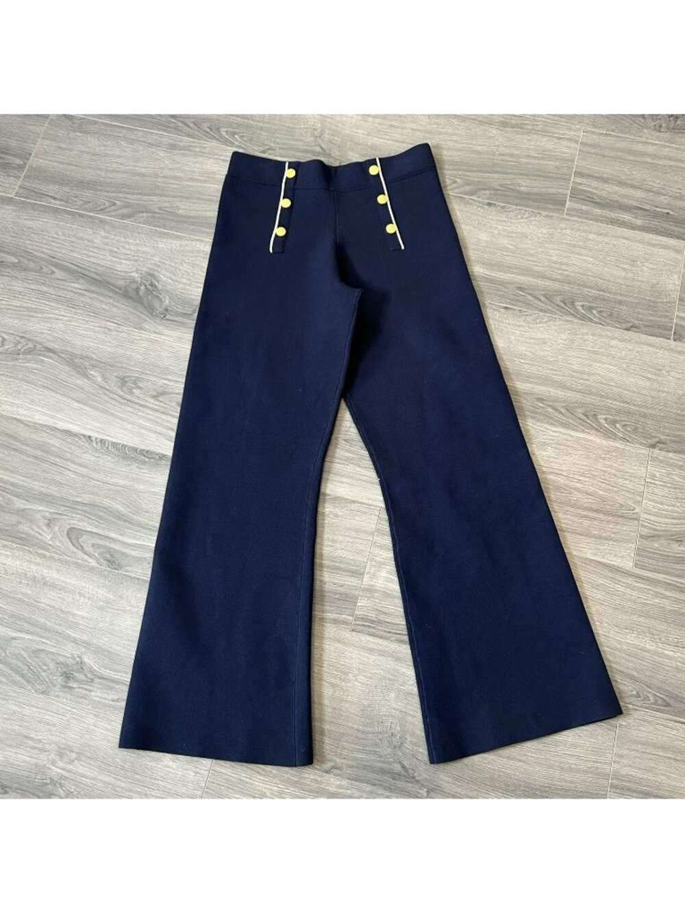 J. Crew Navy Wide-Leg Pants with Gold Buttons